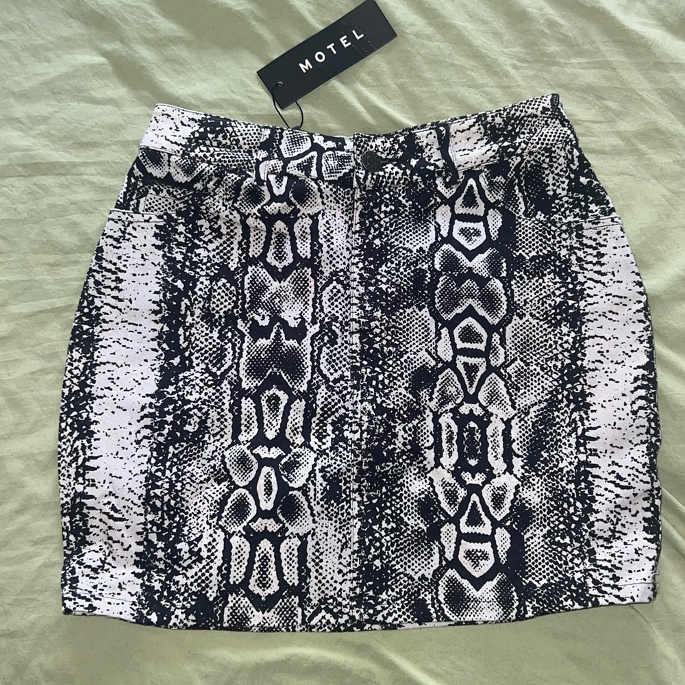 Motel Rocks Monochrome Snake Print Mini Skirt